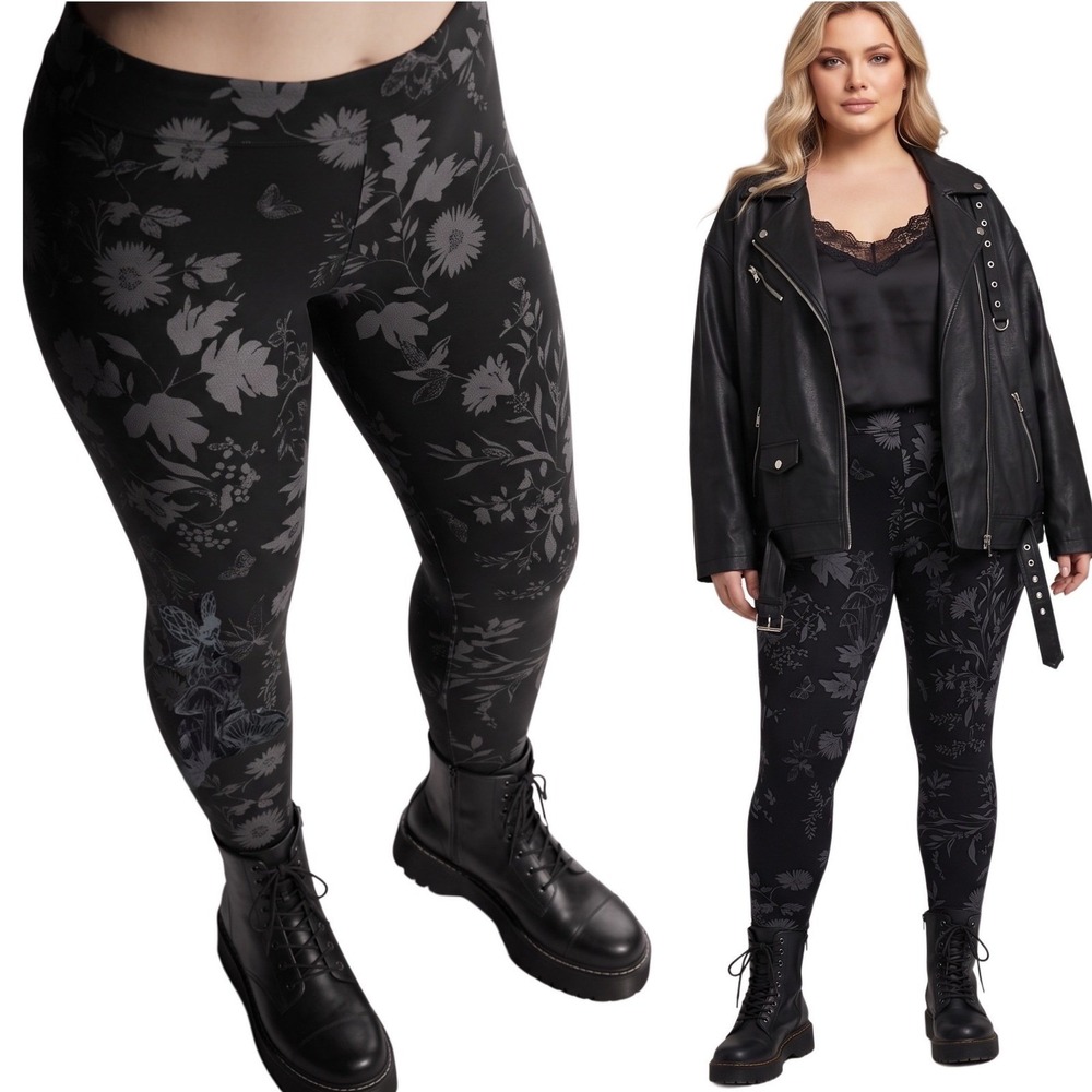 TORRID Nightfall Leggings Floral, Fairies,Mushrooms,Fluttering Moths NWT Size 3X